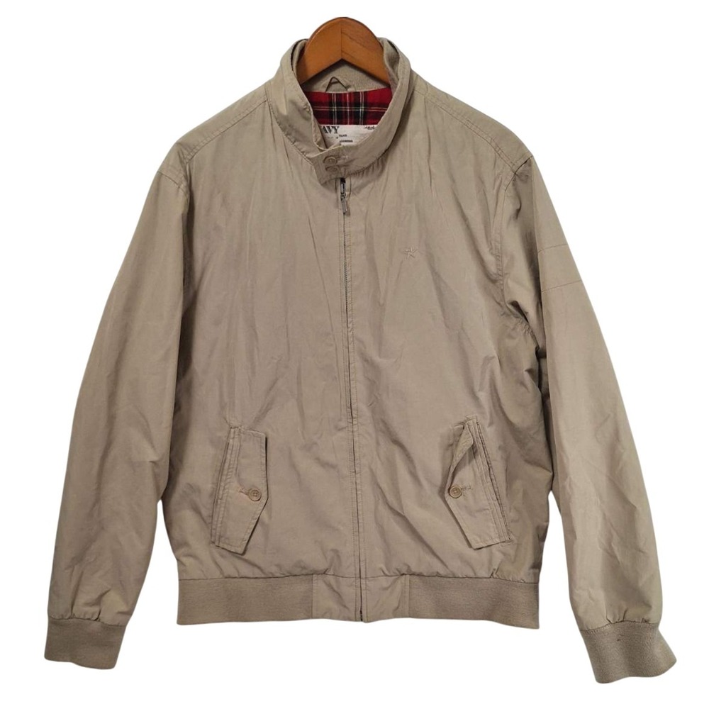 Vtg Old Navy Harrington‎ Jacket Mens L Bomber Plaid Lined Beige Khaki Retro Y2K
